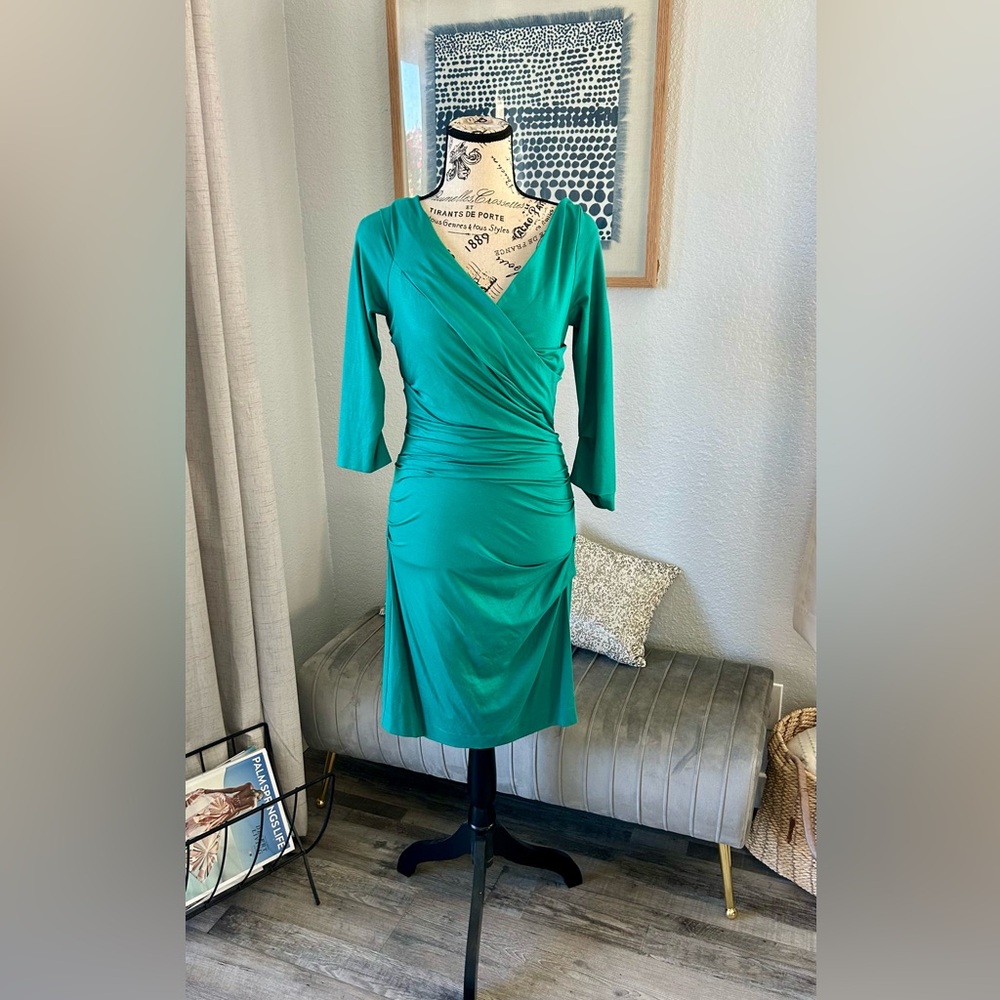 🍀Diane von Furstenberg Bentley green bodycon stretch ruched dress Smal…